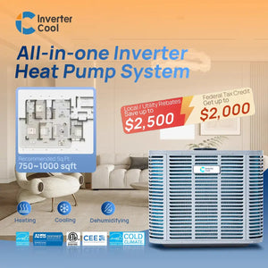 2 ton variable speed heat pump, air source heat pump, federal tax credit, tax rebate, invertercool, inverter heat pump, 