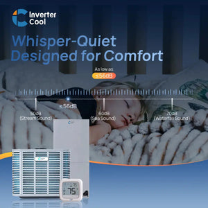 Quiet operation 2 ton heat pump, variable speed heat pump, air source heat pump, invertercool, inverter heat pump, quiet equipment, 